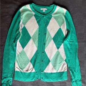 Green and white cardigan